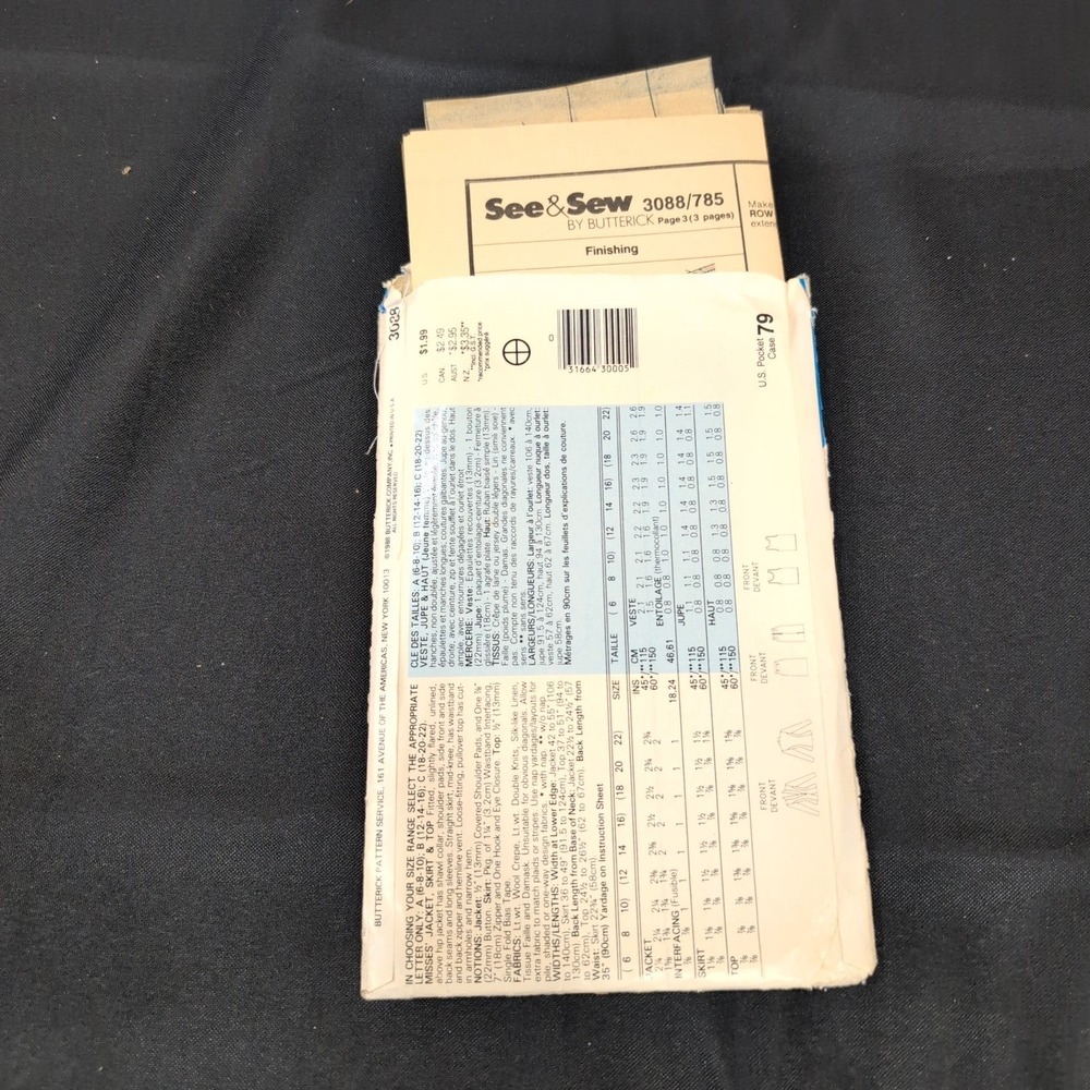 See & Sew Butterick 3088 Misses Jacket Skirt Top Pattern Size 6 8 10 Very Easy - Picture 2 of 2